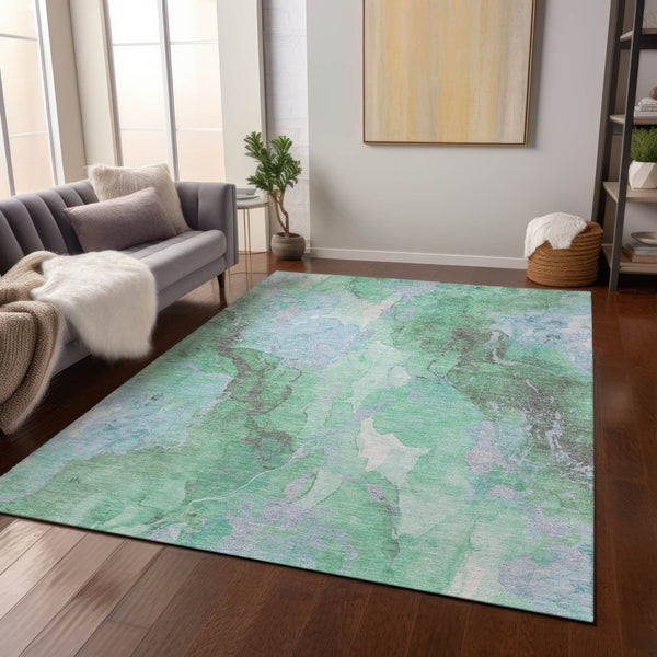 HomeRoots 10' Modern Abstract Aqua & Mint Green Washable Area Rug - Indoor/Outdoor Durability & Style 620929