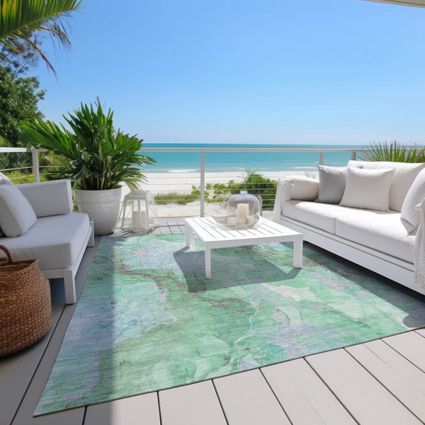 HomeRoots 10' Modern Abstract Aqua & Mint Green Washable Area Rug - Indoor/Outdoor Durability & Style 620929