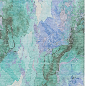 HomeRoots 5' Teal Blue and Mint Green Abstract Area Rug – Stylish, Washable, Indoor/Outdoor, Durable Design 620937
