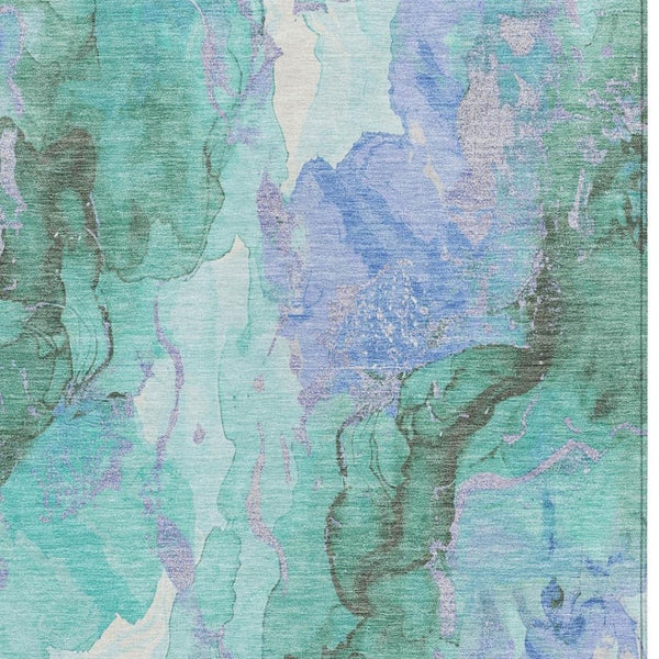 HomeRoots 5' Teal Blue and Mint Green Abstract Area Rug – Stylish, Washable, Indoor/Outdoor, Durable Design 620937