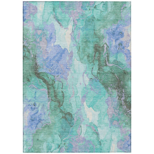 HomeRoots 5' Teal Blue and Mint Green Abstract Area Rug – Stylish, Washable, Indoor/Outdoor, Durable Design 620937