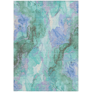 HomeRoots 5' Teal Blue and Mint Green Abstract Area Rug – Stylish, Washable, Indoor/Outdoor, Durable Design 620937