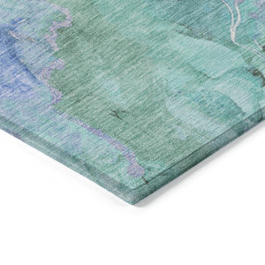 HomeRoots 8' Teal Blue & Mint Green Round Abstract Area Rug - Washable, Durable, Perfect for Indoor & Outdoor Use 620938