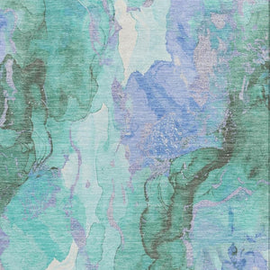 HomeRoots 9' X 12' Teal Blue & Mint Green Abstract Area Rug - Durable, Washable, Indoor/Outdoor, Modern Style 620940