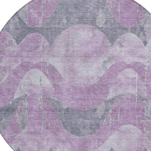HomeRoots 8' Contemporary Lavender and Gray Round Abstract Area Rug for Indoor/Outdoor Use - Durable & Washable 620950