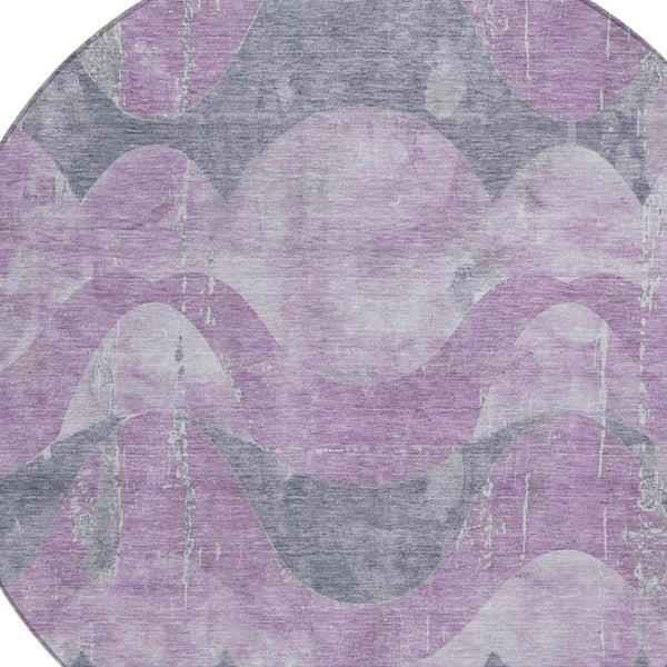 HomeRoots 8' Contemporary Lavender and Gray Round Abstract Area Rug for Indoor/Outdoor Use - Durable & Washable 620950