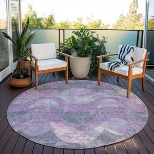 HomeRoots 8' Contemporary Lavender and Gray Round Abstract Area Rug for Indoor/Outdoor Use - Durable & Washable 620950