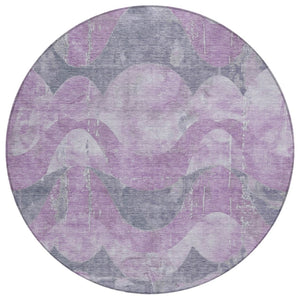 HomeRoots 8' Contemporary Lavender and Gray Round Abstract Area Rug for Indoor/Outdoor Use - Durable & Washable 620950