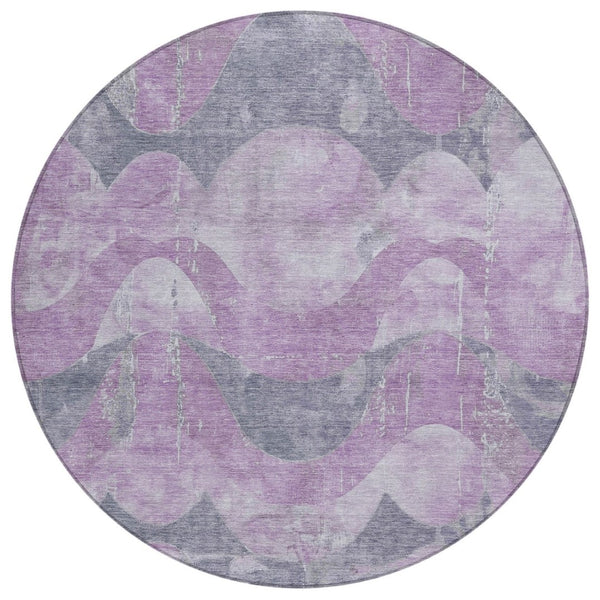 HomeRoots 8' Contemporary Lavender and Gray Round Abstract Area Rug for Indoor/Outdoor Use - Durable & Washable 620950