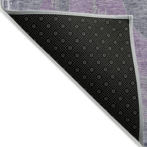 HomeRoots 8' Contemporary Lavender and Gray Round Abstract Area Rug for Indoor/Outdoor Use - Durable & Washable 620950