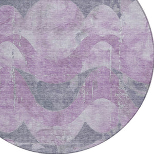 HomeRoots 8' Contemporary Lavender and Gray Round Abstract Area Rug for Indoor/Outdoor Use - Durable & Washable 620950