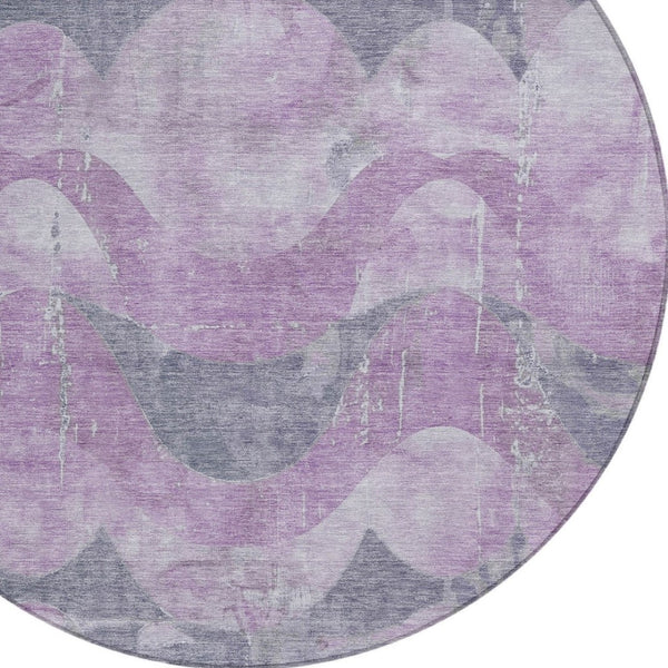 HomeRoots 8' Contemporary Lavender and Gray Round Abstract Area Rug for Indoor/Outdoor Use - Durable & Washable 620950