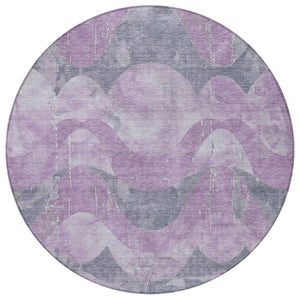 HomeRoots 8' Contemporary Lavender and Gray Round Abstract Area Rug for Indoor/Outdoor Use - Durable & Washable 620950