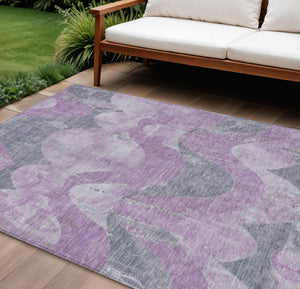 HomeRoots 9' X 12' Elegant Lavender and Gray Abstract Area Rug - Washable, Durable, Ideal for Indoor/Outdoor Use 620952