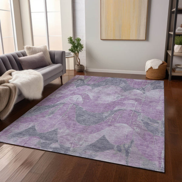 HomeRoots 9' X 12' Elegant Lavender and Gray Abstract Area Rug - Washable, Durable, Ideal for Indoor/Outdoor Use 620952