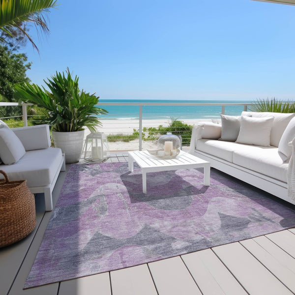 HomeRoots 9' X 12' Elegant Lavender and Gray Abstract Area Rug - Washable, Durable, Ideal for Indoor/Outdoor Use 620952