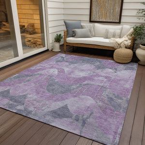 HomeRoots 10' X 14' Stylish Lavender & Gray Abstract Area Rug - Durable, Washable for Indoor/Outdoor Use! 620953