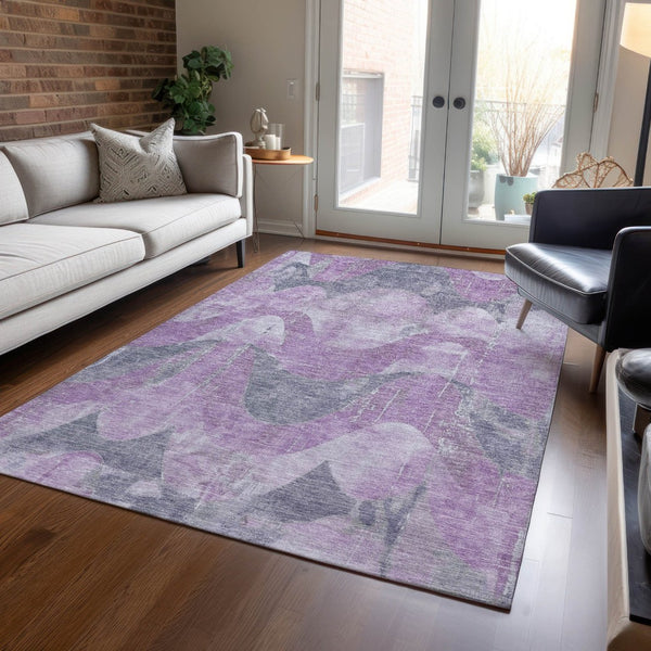HomeRoots 10' X 14' Stylish Lavender & Gray Abstract Area Rug - Durable, Washable for Indoor/Outdoor Use! 620953