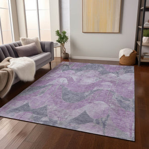 HomeRoots 10' X 14' Stylish Lavender & Gray Abstract Area Rug - Durable, Washable for Indoor/Outdoor Use! 620953