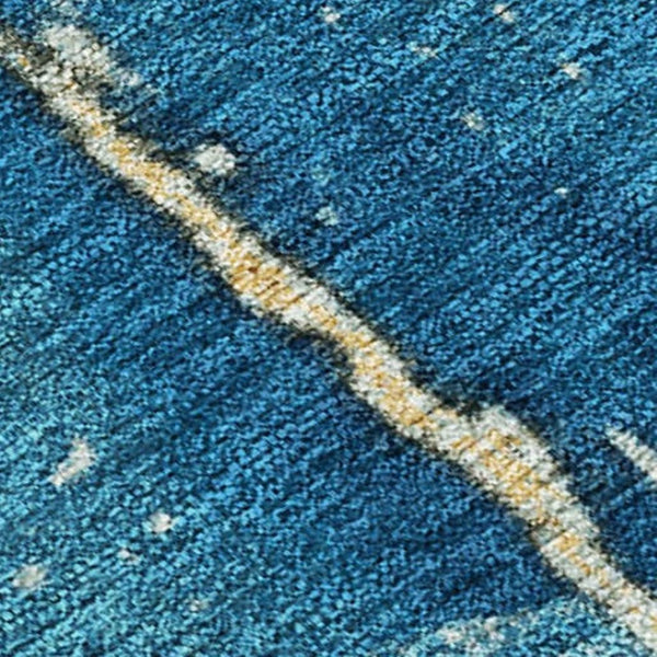 HomeRoots 5' Teal Blue and Gold Abstract Area Rug - Washable, Durable, Indoor/Outdoor, Modern Design for Any Space 620955