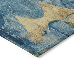 HomeRoots 8' Teal Blue and Gold Abstract Washable Area Rug - Stylish, Durable, Indoor/Outdoor Versatility! 620956
