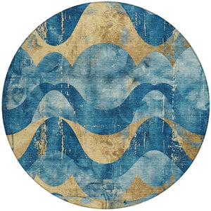 HomeRoots 8' Teal Blue and Gold Abstract Washable Area Rug - Stylish, Durable, Indoor/Outdoor Versatility! 620956