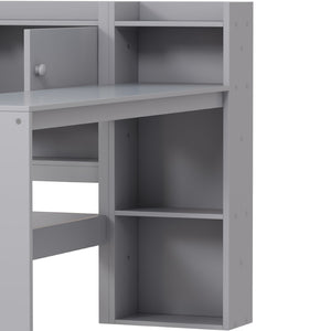 English Elm Full Size L-shaped Daybed with Built-in Desk Bookshelf and Storage for Small Spaces N733S351674E