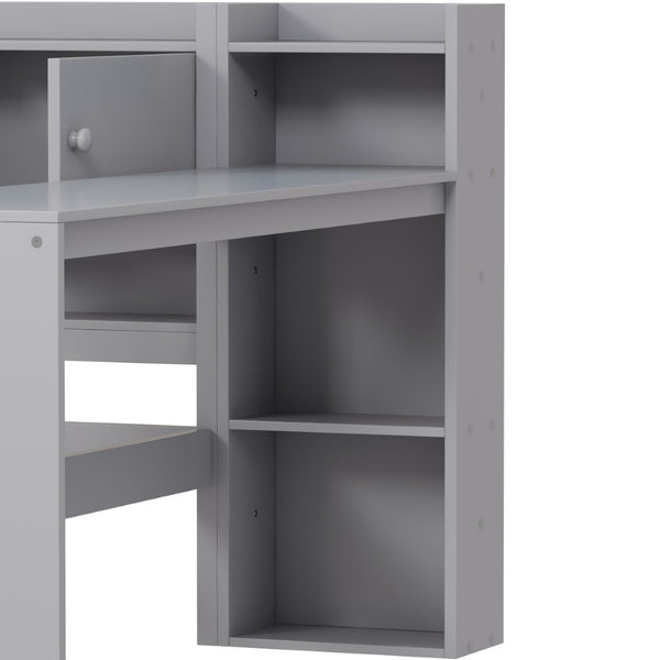 English Elm Full Size L-shaped Daybed with Built-in Desk Bookshelf and Storage for Small Spaces N733S351674E