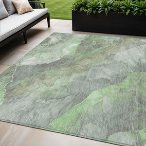 HomeRoots 5' X 8' Floral Green and Gray Washable Rug – Durable Indoor/Outdoor Area Rug for High-Traffic Spaces 620973