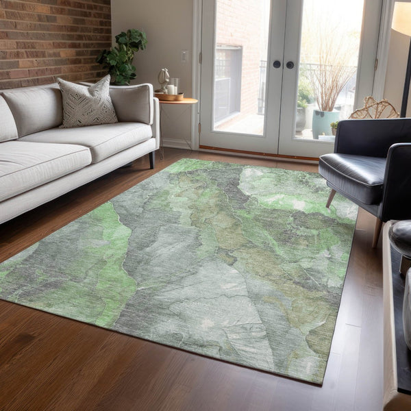 HomeRoots 5' X 8' Floral Green and Gray Washable Rug – Durable Indoor/Outdoor Area Rug for High-Traffic Spaces 620973