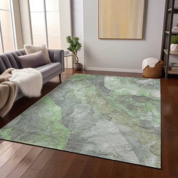 HomeRoots 5' X 8' Floral Green and Gray Washable Rug – Durable Indoor/Outdoor Area Rug for High-Traffic Spaces 620973