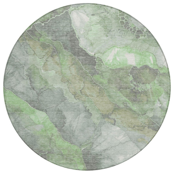 HomeRoots 8' Elegant Green and Gray Floral Round Rug – Washable, Durable, Perfect for Indoor and Outdoor Spaces 620974