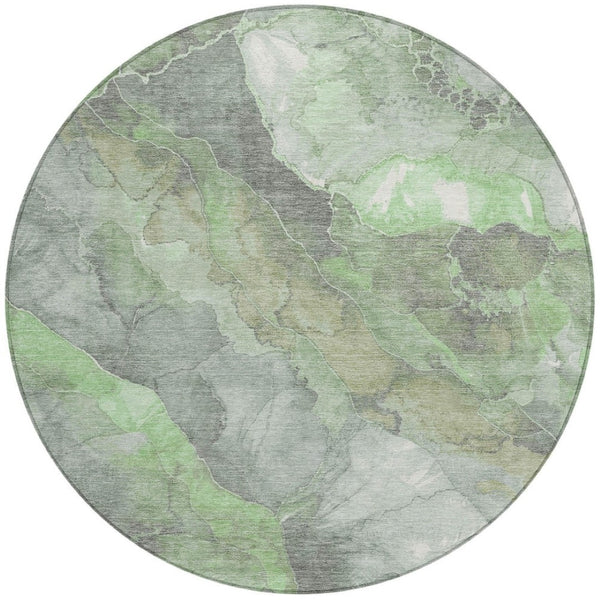 HomeRoots 8' Elegant Green and Gray Floral Round Rug – Washable, Durable, Perfect for Indoor and Outdoor Spaces 620974