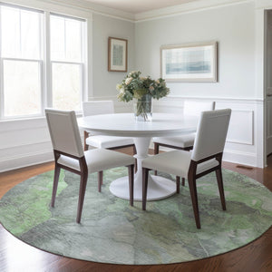 HomeRoots 8' Elegant Green and Gray Floral Round Rug – Washable, Durable, Perfect for Indoor and Outdoor Spaces 620974