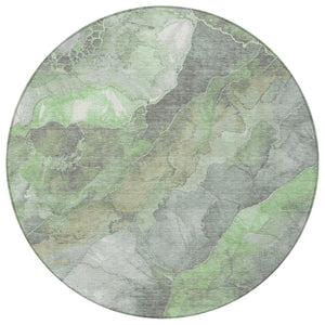 HomeRoots 8' Elegant Green and Gray Floral Round Rug – Washable, Durable, Perfect for Indoor and Outdoor Spaces 620974