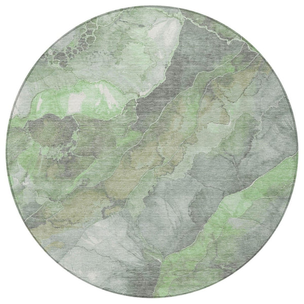 HomeRoots 8' Elegant Green and Gray Floral Round Rug – Washable, Durable, Perfect for Indoor and Outdoor Spaces 620974