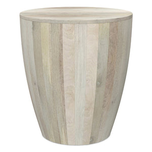 English Elm Elmbrook Solid Mango Wood Drum Side Table Whitewash Finish Vertical Panel Detail B136P419860