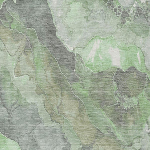HomeRoots 8' X 10' Washable Green and Gray Floral Area Rug - Durable Indoor/Outdoor Design for High Traffic Spaces 620975