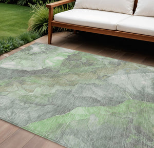 HomeRoots 9' X 12' Green and Gray Floral Area Rug - Stylish, Durable, Machine Washable for Indoor & Outdoor Use 620976