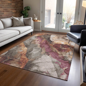 HomeRoots 5' Khaki and Blush Floral Area Rug - Washable, Durable, Stylish for Indoor & Outdoor Spaces 620979