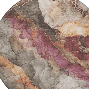 HomeRoots 8' Elegant Round Floral Washable Area Rug in Khaki & Blush - Perfect for Indoor & Outdoor Spaces! 620980