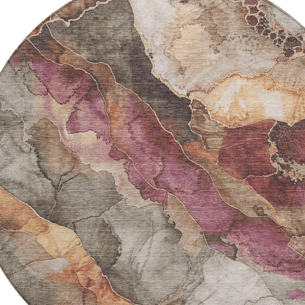 HomeRoots 8' Elegant Round Floral Washable Area Rug in Khaki & Blush - Perfect for Indoor & Outdoor Spaces! 620980