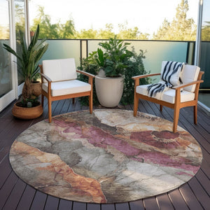 HomeRoots 8' Elegant Round Floral Washable Area Rug in Khaki & Blush - Perfect for Indoor & Outdoor Spaces! 620980