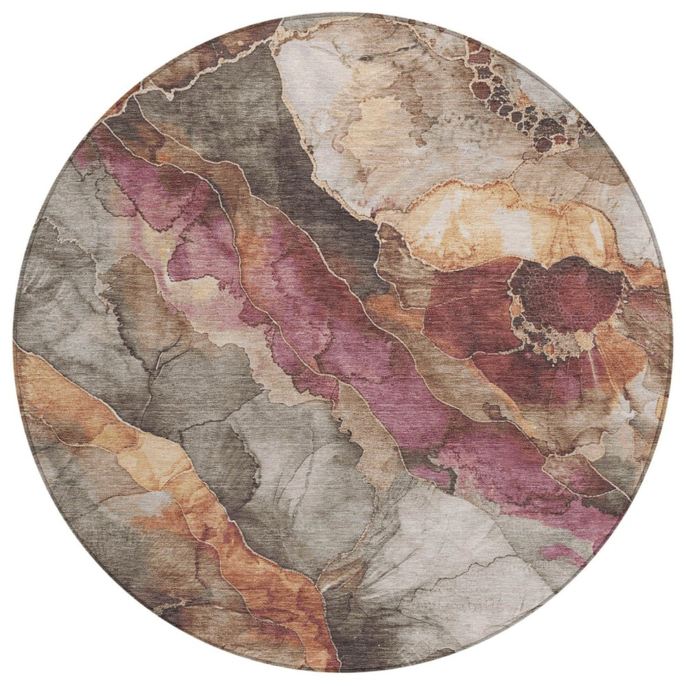 HomeRoots 8' Elegant Round Floral Washable Area Rug in Khaki & Blush - Perfect for Indoor & Outdoor Spaces! 620980