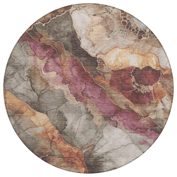 HomeRoots 8' Elegant Round Floral Washable Area Rug in Khaki & Blush - Perfect for Indoor & Outdoor Spaces! 620980