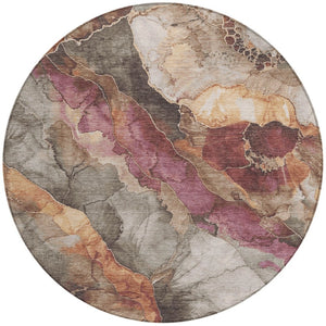 HomeRoots 8' Elegant Round Floral Washable Area Rug in Khaki & Blush - Perfect for Indoor & Outdoor Spaces! 620980
