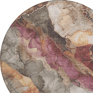 HomeRoots 8' Elegant Round Floral Washable Area Rug in Khaki & Blush - Perfect for Indoor & Outdoor Spaces! 620980