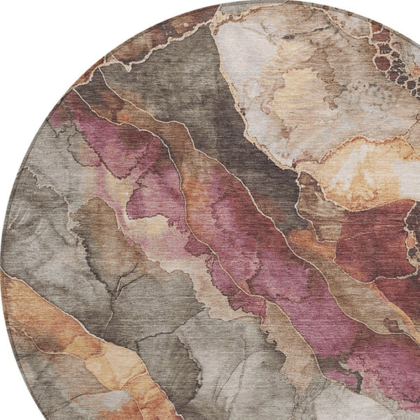 HomeRoots 8' Elegant Round Floral Washable Area Rug in Khaki & Blush - Perfect for Indoor & Outdoor Spaces! 620980