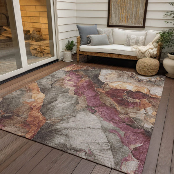 HomeRoots 8' X 10' Stylish Khaki and Blush Floral Area Rug – Washable, Durable, Perfect for Indoor & Outdoor Use! 620981