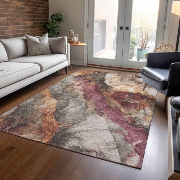 HomeRoots 9' X 12' Elegant Khaki & Blush Floral Washable Area Rug for Indoor & Outdoor Spaces, Durable Design 620982